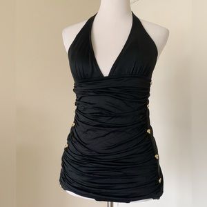 Juicy Couture Black Halter One Piece with Gold Accents